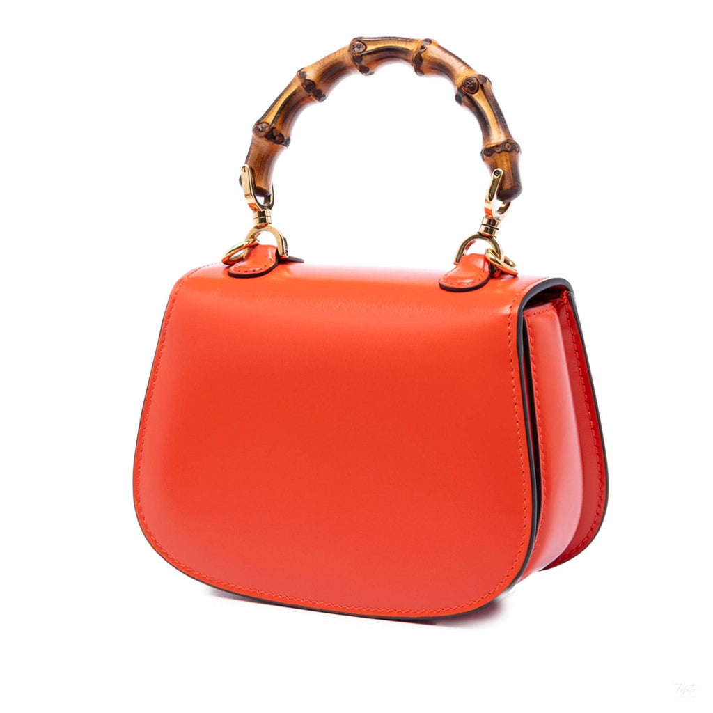 Second hand Gucci Bamboo Mini Leather Top-handle Handbag Orange - Tabita Bags
