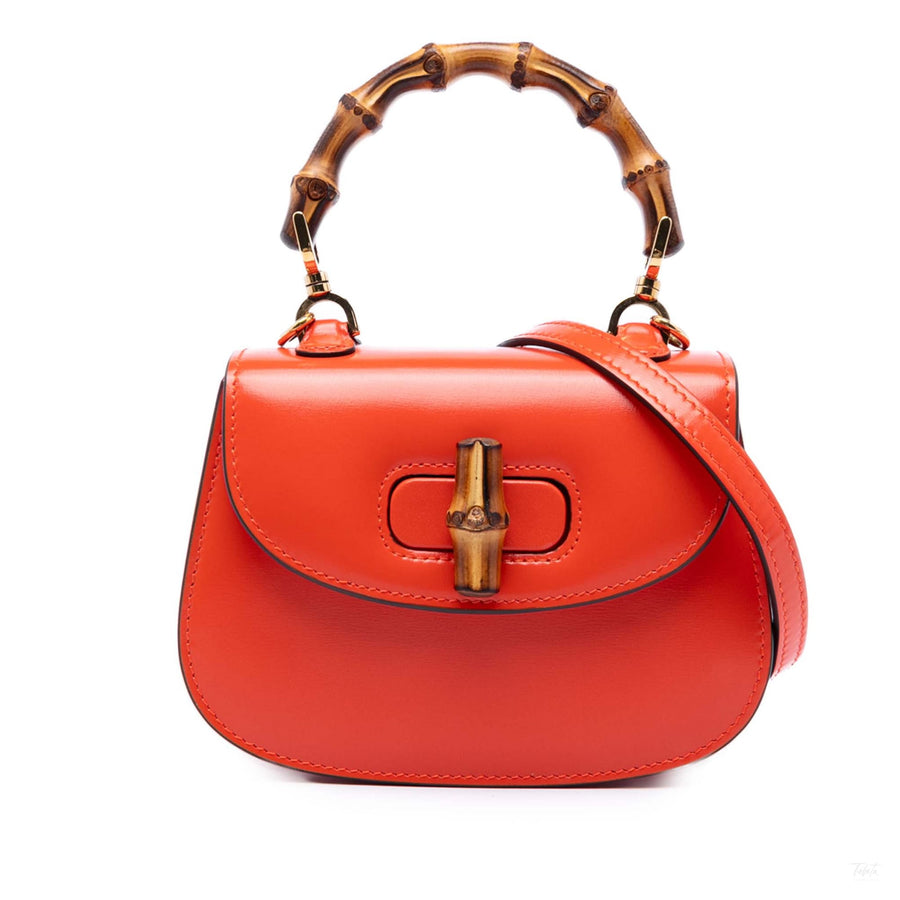 Second hand Gucci Bamboo Mini Leather Top-handle Handbag Orange - Tabita Bags