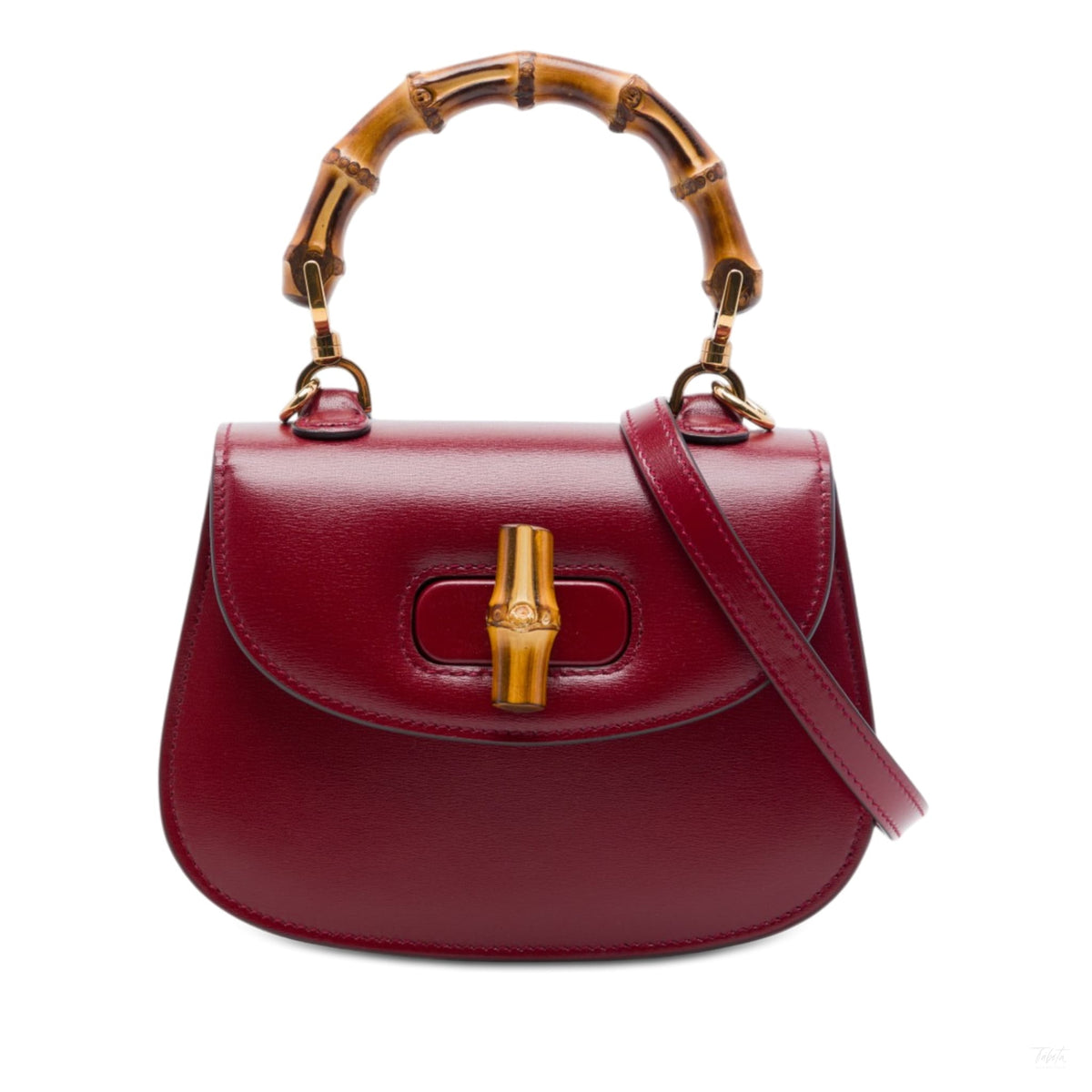 Second hand Gucci Bamboo Mini Leather Top-handle Handbag Red - Tabita Bags