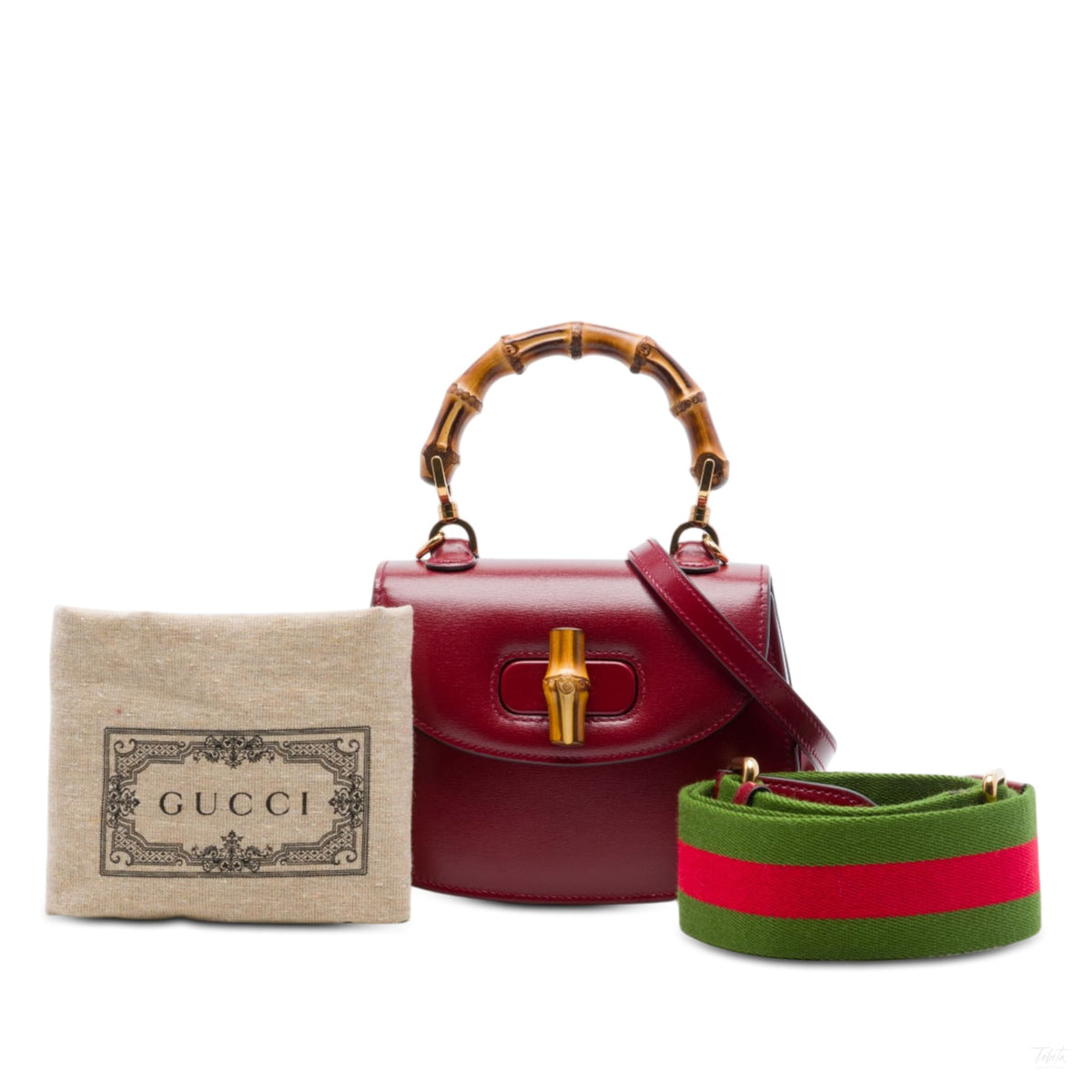 Second hand Gucci Bamboo Mini Leather Top-handle Handbag Red - Tabita Bags