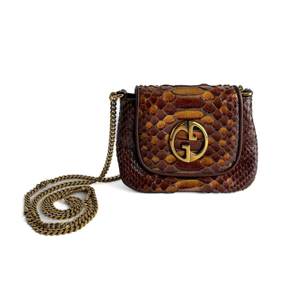 Second hand Gucci Blondie Mini Exotic Leather Flap Crossbody Beige x brown - Tabita Bags