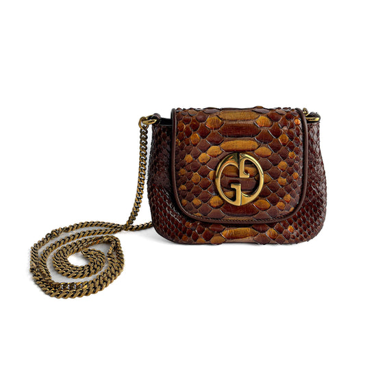 Second hand Gucci Blondie Mini Exotic Leather Flap Crossbody Beige x brown - Tabita Bags
