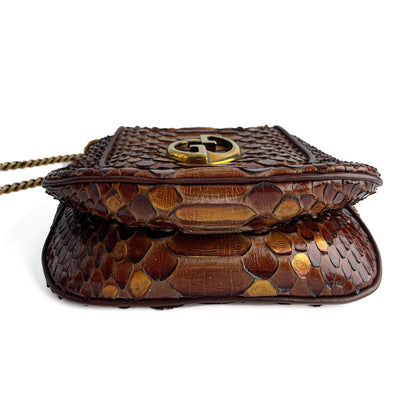 Second hand Gucci Blondie Mini Exotic Leather Flap Crossbody Beige x brown - Tabita Bags