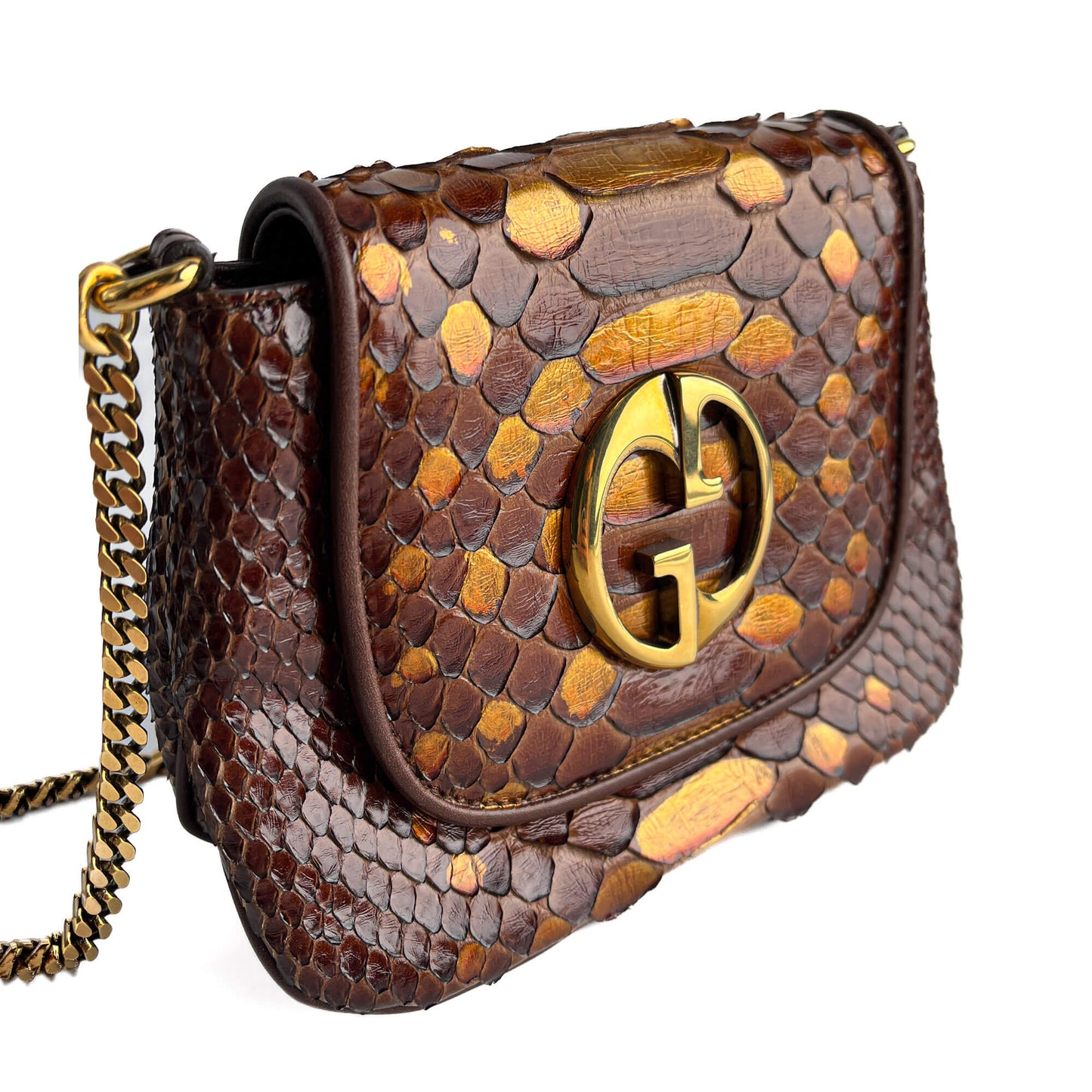 Second hand Gucci Blondie Mini Exotic Leather Flap Crossbody Beige x brown - Tabita Bags