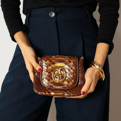 Second hand Gucci Blondie Mini Exotic Leather Flap Crossbody Beige x brown - Tabita Bags