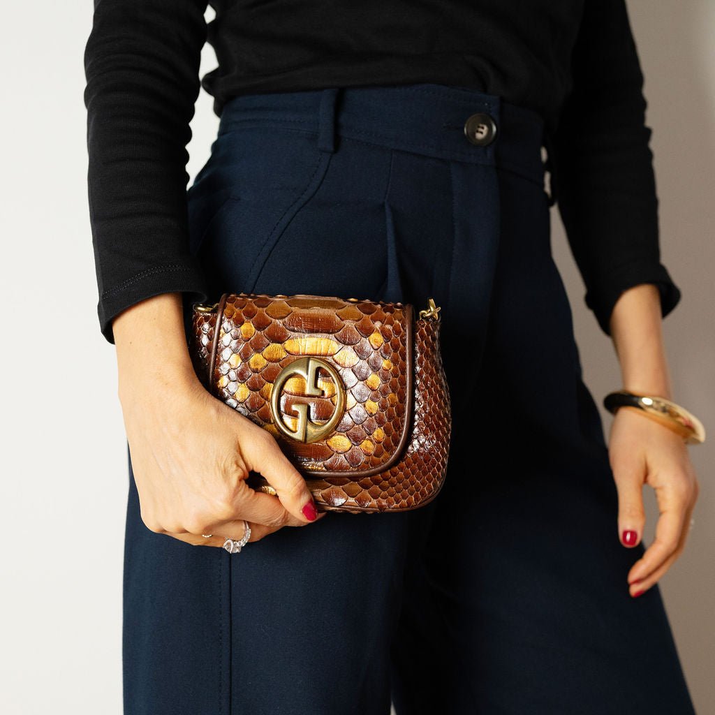 Second hand Gucci Blondie Mini Exotic Leather Flap Crossbody Beige x brown - Tabita Bags