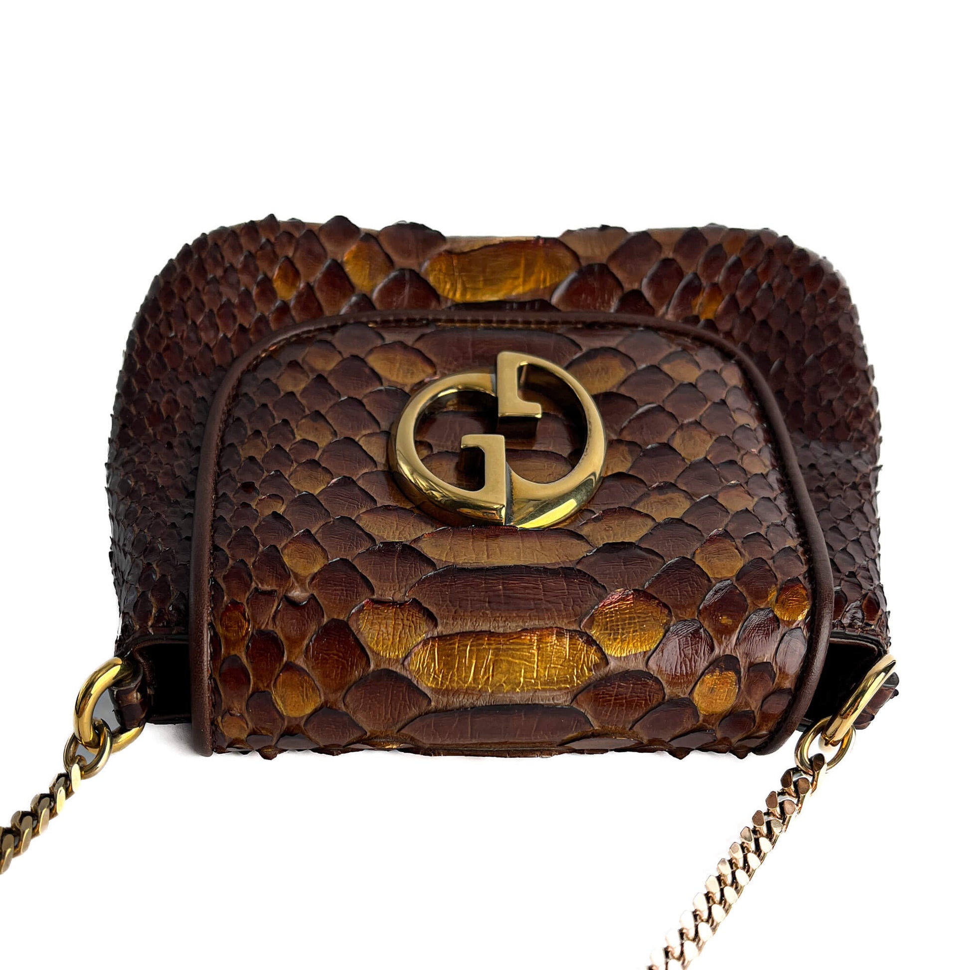 Second hand Gucci Blondie Mini Exotic Leather Flap Crossbody Beige x brown - Tabita Bags