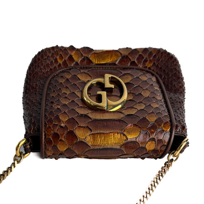 Second hand Gucci Blondie Mini Exotic Leather Flap Crossbody Beige x brown - Tabita Bags