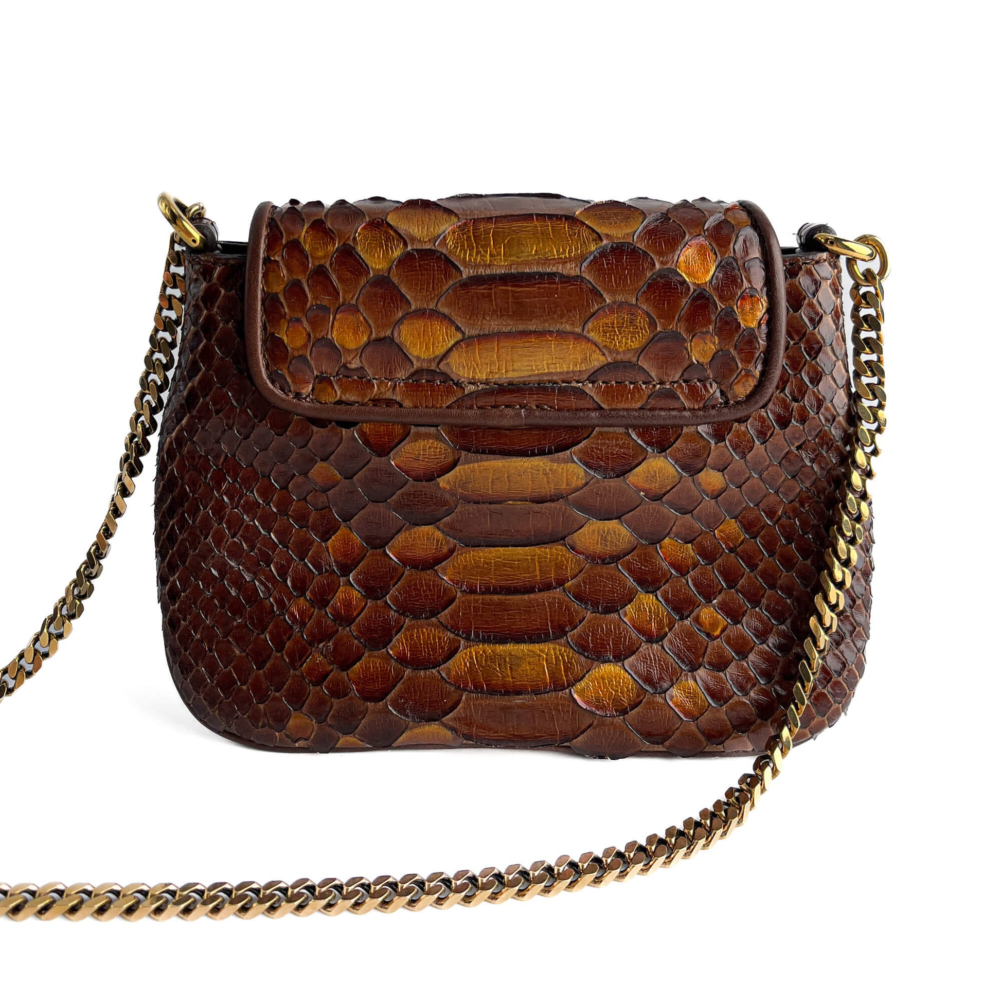 Second hand Gucci Blondie Mini Exotic Leather Flap Crossbody Beige x brown - Tabita Bags