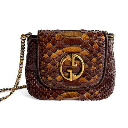 Second hand Gucci Blondie Mini Exotic Leather Flap Crossbody Beige x brown - Tabita Bags