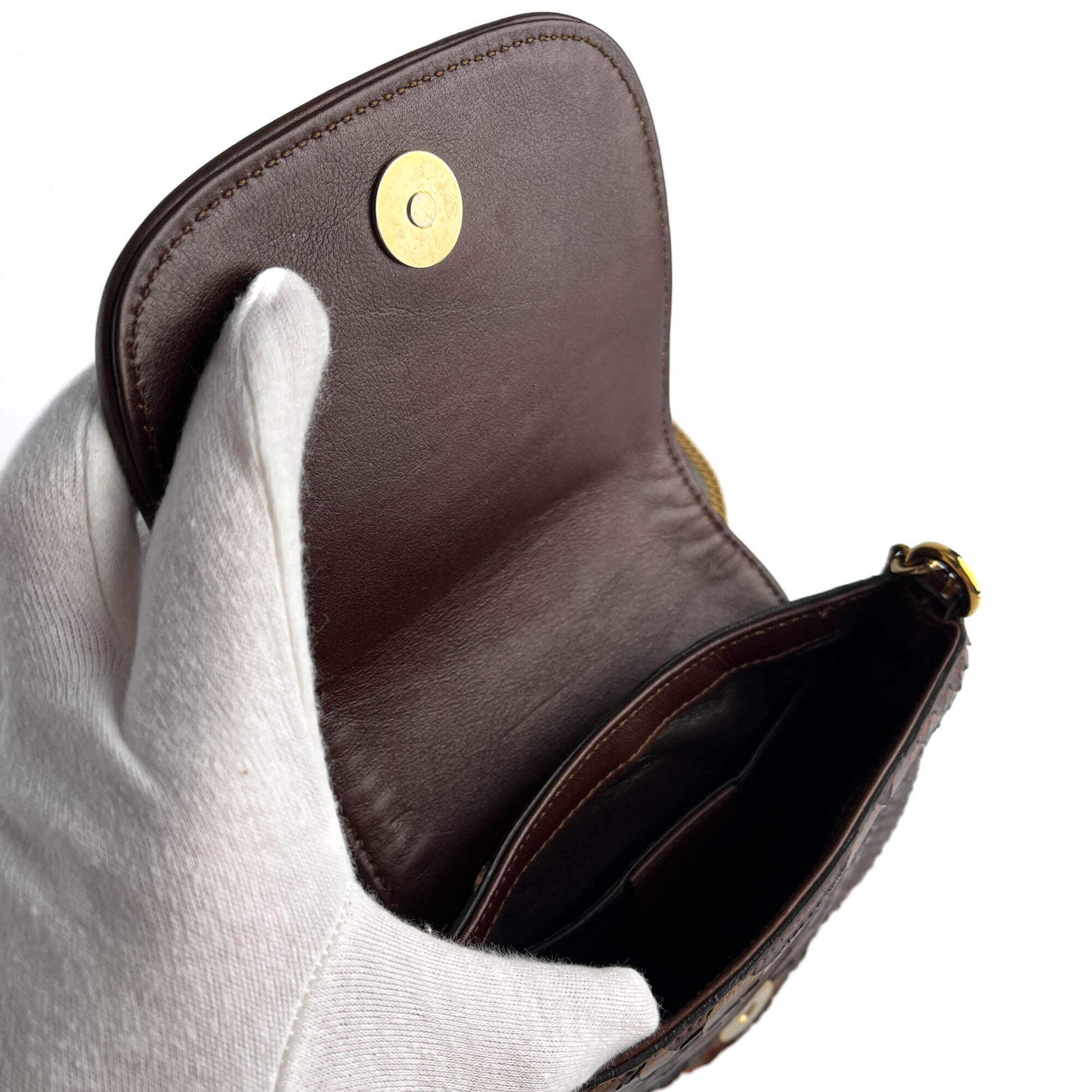 Second hand Gucci Blondie Mini Exotic Leather Flap Crossbody Beige x brown - Tabita Bags