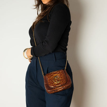 Second hand Gucci Blondie Mini Exotic Leather Flap Crossbody Beige x brown - Tabita Bags