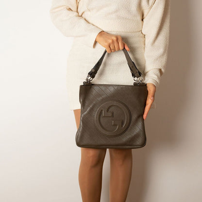 Second hand Gucci Blondie Small Leather Hobo Handbag Taupe - Tabita Bags