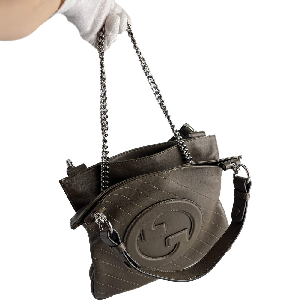 Second hand Gucci Blondie Small Leather Hobo Handbag Taupe - Tabita Bags
