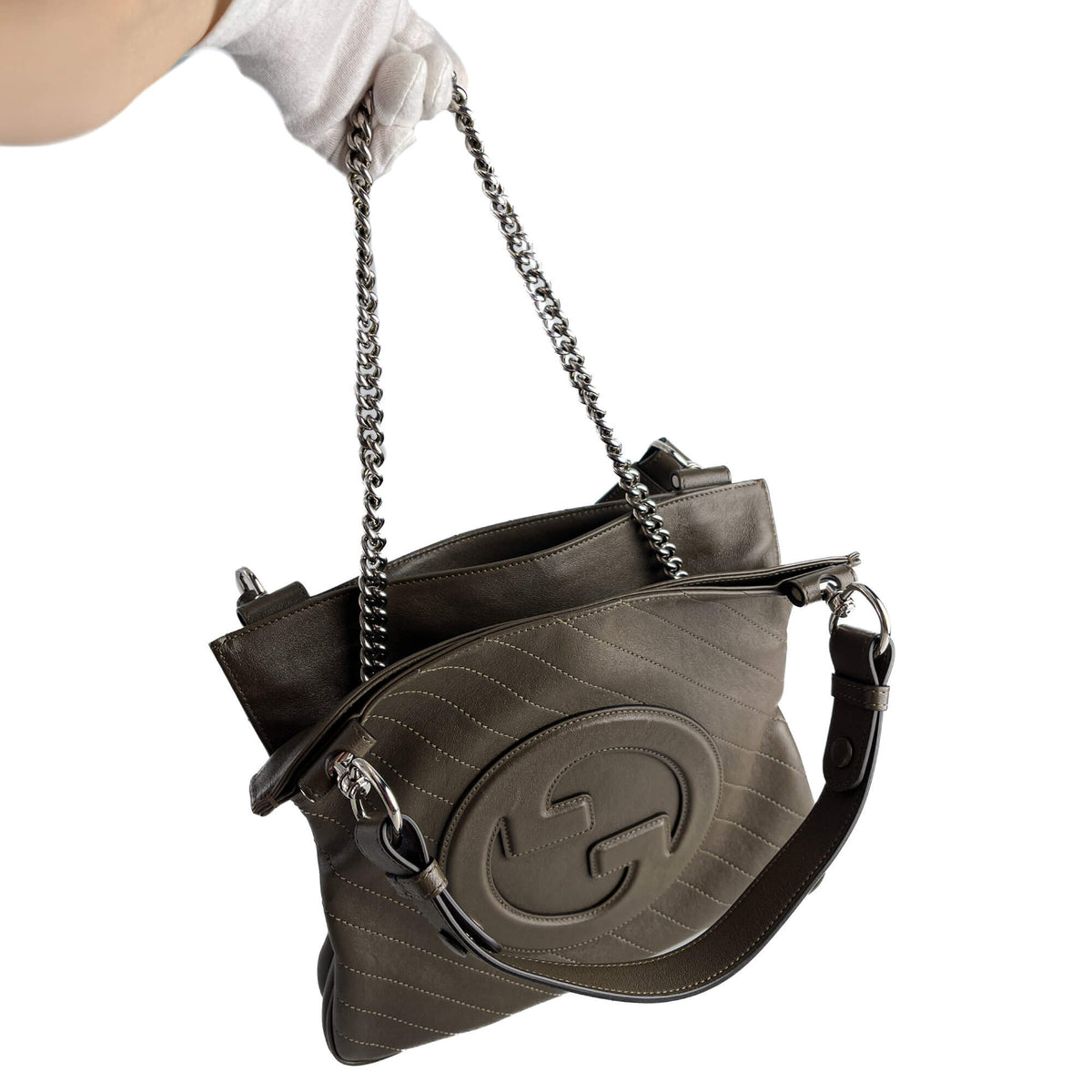 Second hand Gucci Blondie Small Leather Hobo Handbag Taupe - Tabita Bags