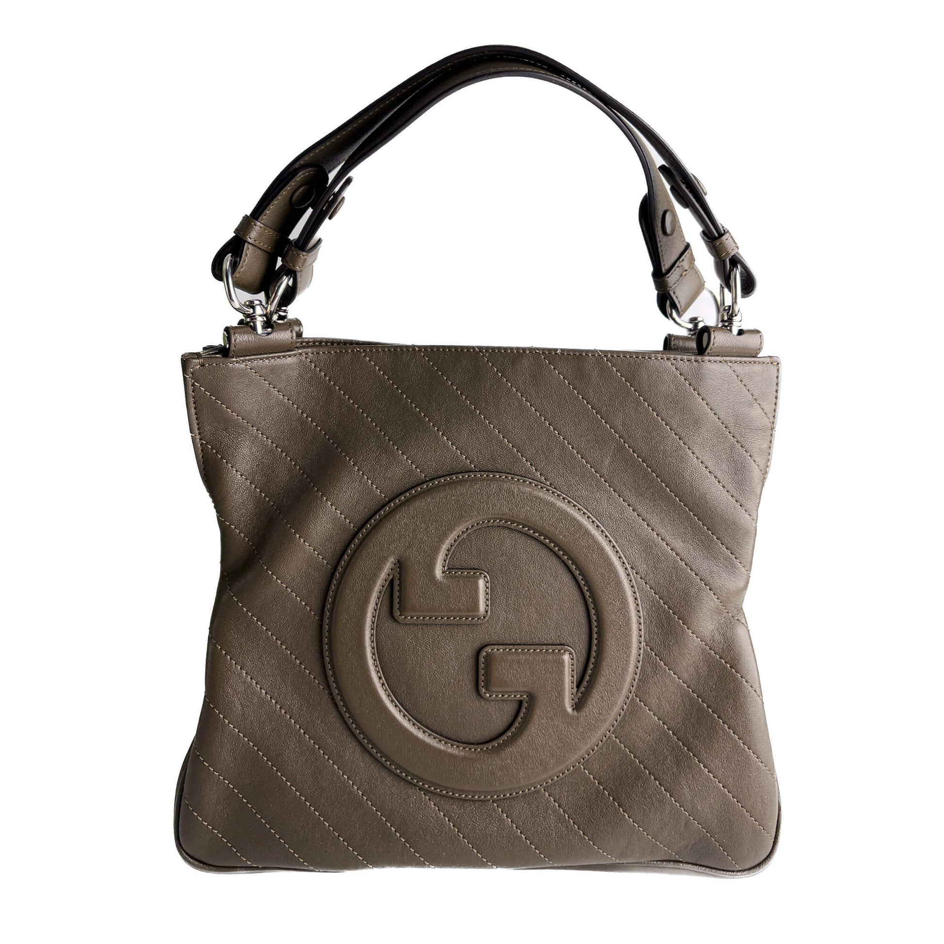 Second hand Gucci Blondie Small Leather Hobo Handbag Taupe - Tabita Bags