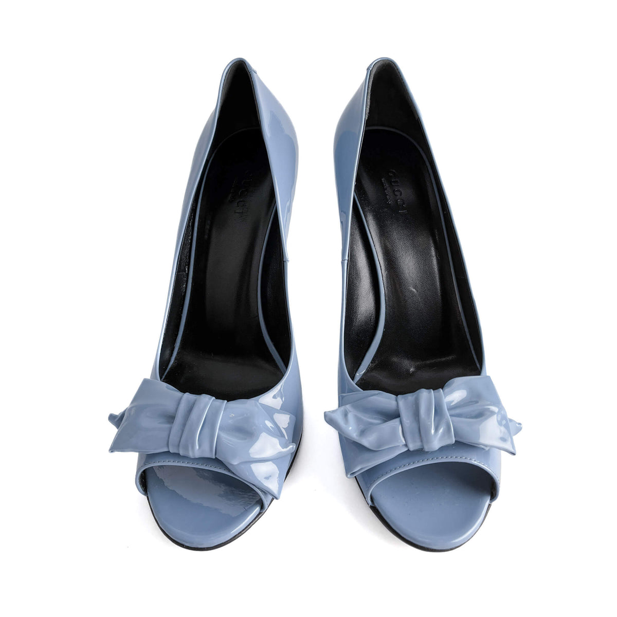 Second hand Gucci Clodine Peep Toe Patent Leather Pump 39.5 Blue - Tabita Bags