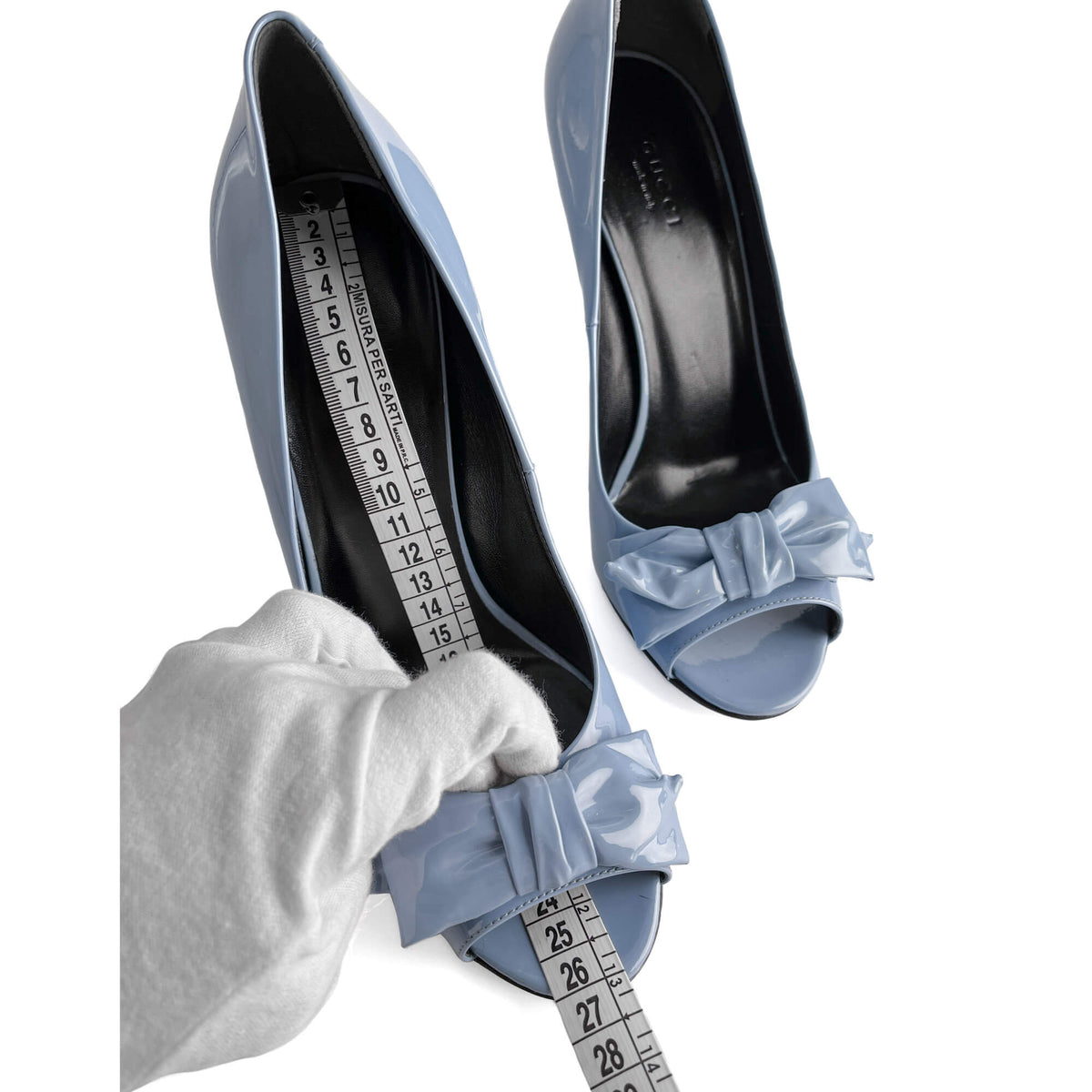 Second hand Gucci Clodine Peep Toe Patent Leather Pump 39.5 Blue - Tabita Bags