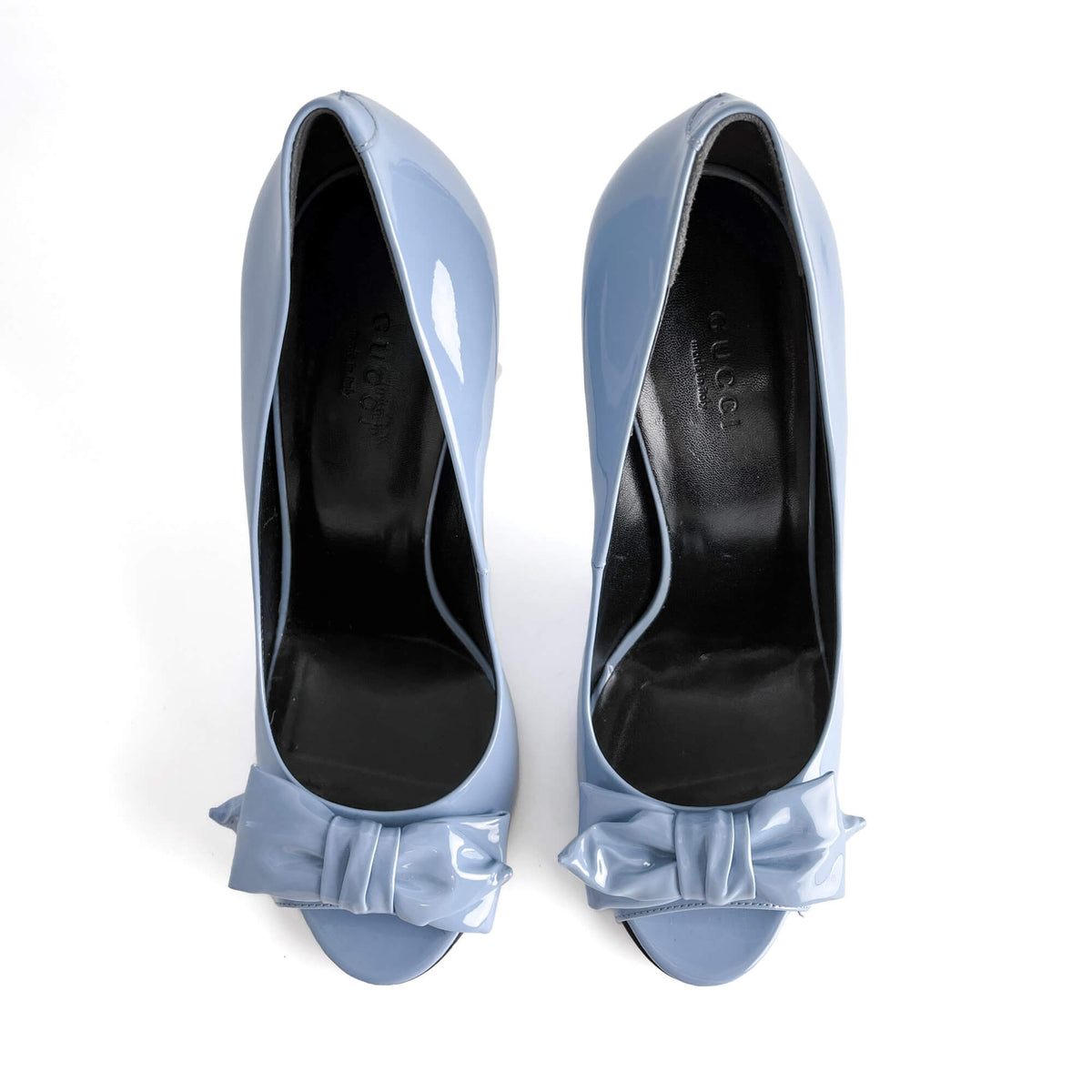 Second hand Gucci Clodine Peep Toe Patent Leather Pump 39.5 Blue - Tabita Bags