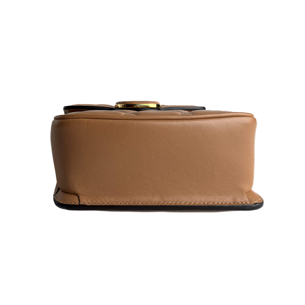 Second hand Gucci Deco Mini Leather Matelassé Flap Crossbody Dark Beige - Tabita Bags
