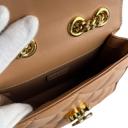 Second hand Gucci Deco Mini Leather Matelassé Flap Crossbody Dark Beige - Tabita Bags