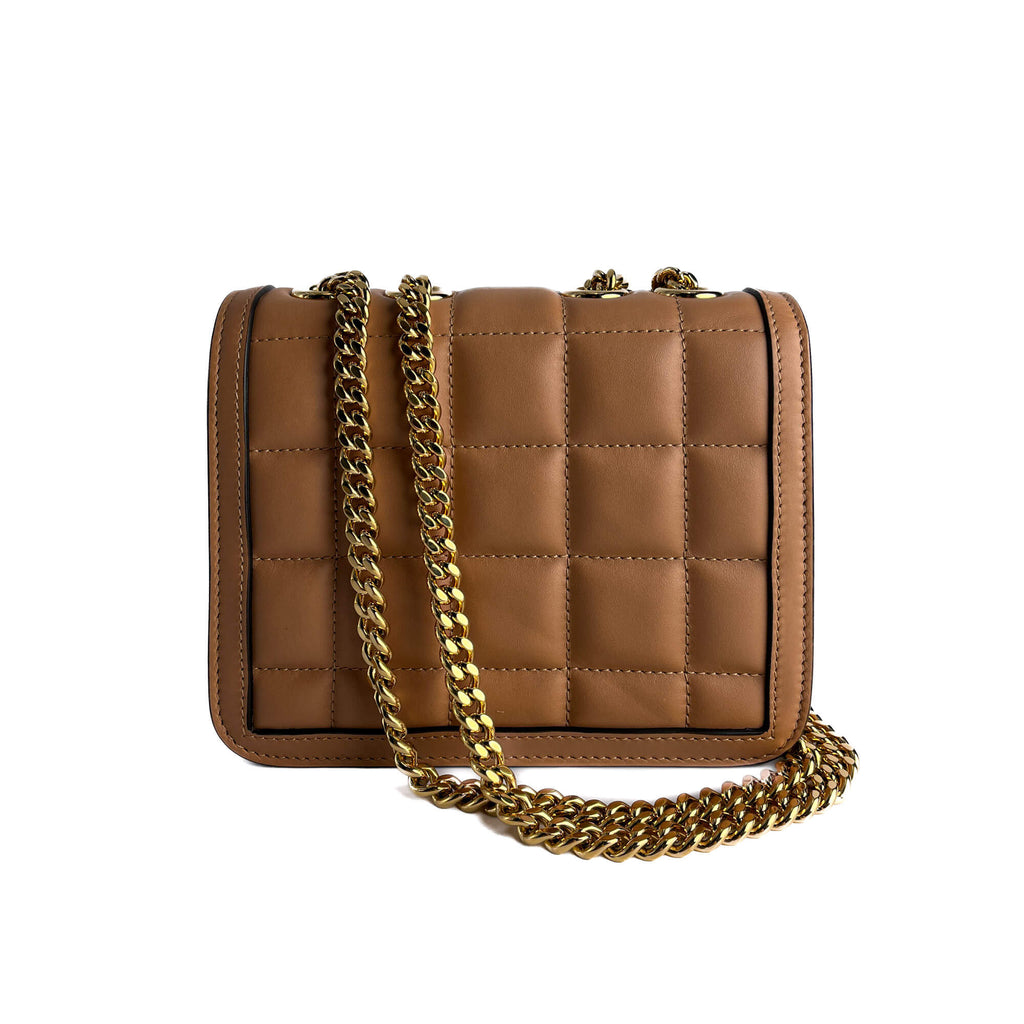 Second hand Gucci Deco Mini Leather Matelassé Flap Crossbody Dark Beige - Tabita Bags