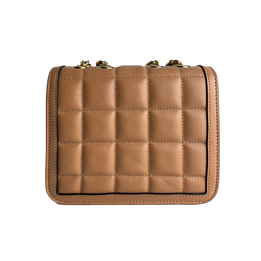 Second hand Gucci Deco Mini Leather Matelassé Flap Crossbody Dark Beige - Tabita Bags