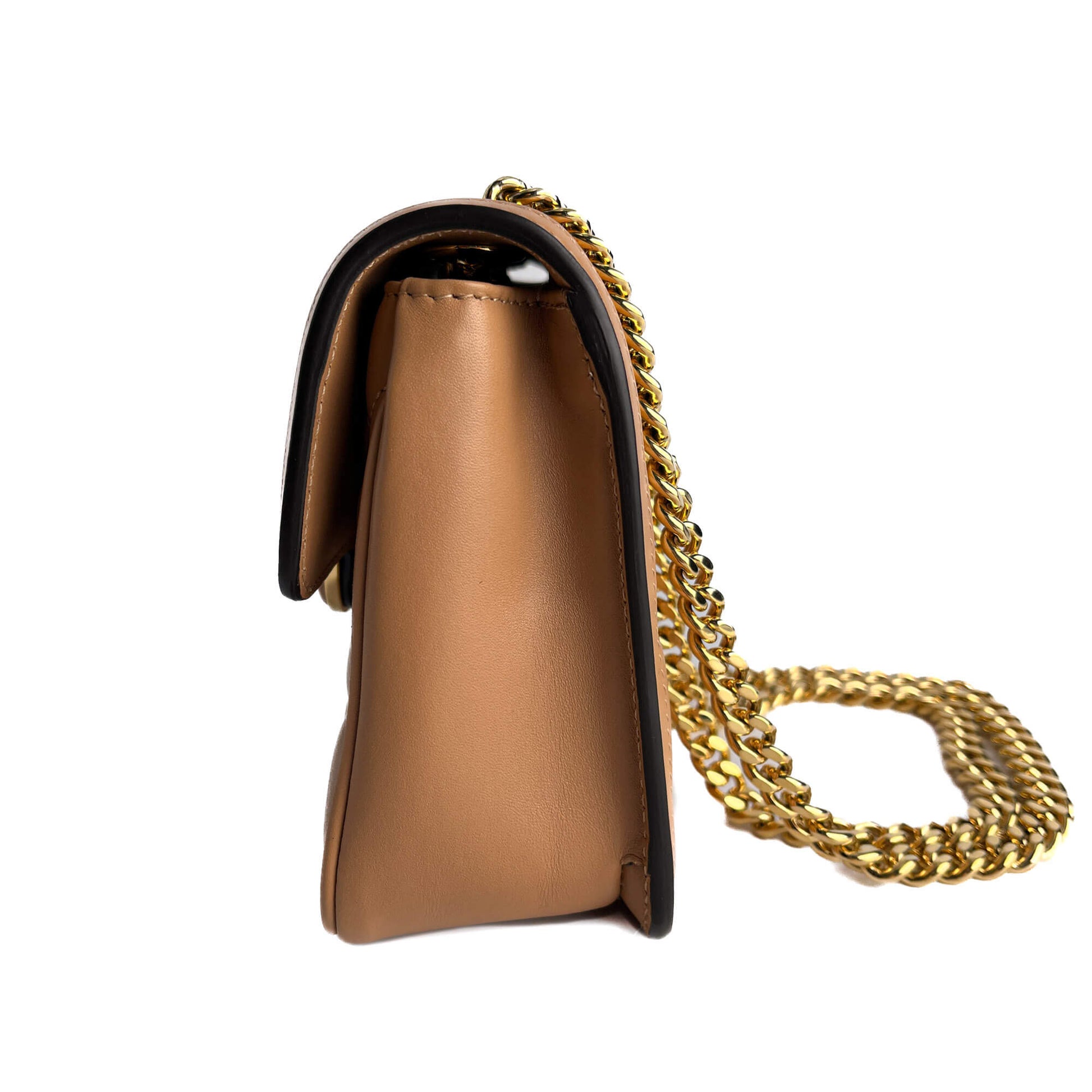 Second hand Gucci Deco Mini Leather Matelassé Flap Crossbody Dark Beige - Tabita Bags