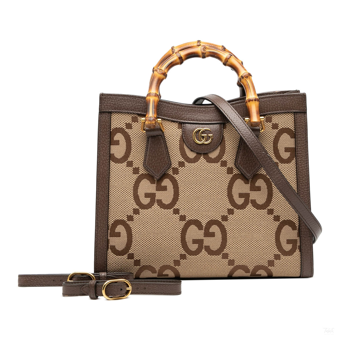 Second hand Gucci Diana Medium Canvas Jumbo GG Tote Handbag Brown - Tabita Bags