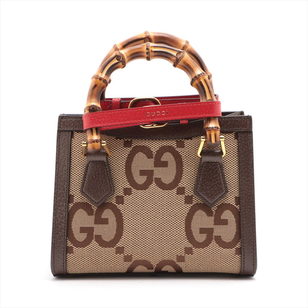 Second hand Gucci Diana Mini Jumbo GG Canvas 2 - Ways Tote Handbag Brown - Tabita Bags