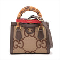 Second hand Gucci Diana Mini Jumbo GG Canvas 2 - Ways Tote Handbag Brown - Tabita Bags