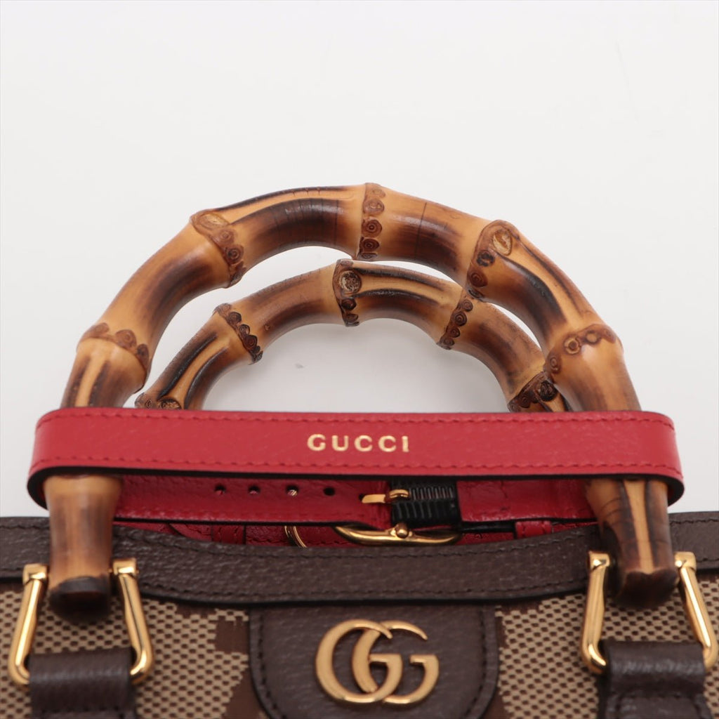 Second hand Gucci Diana Mini Jumbo GG Canvas 2 - Ways Tote Handbag Brown - Tabita Bags
