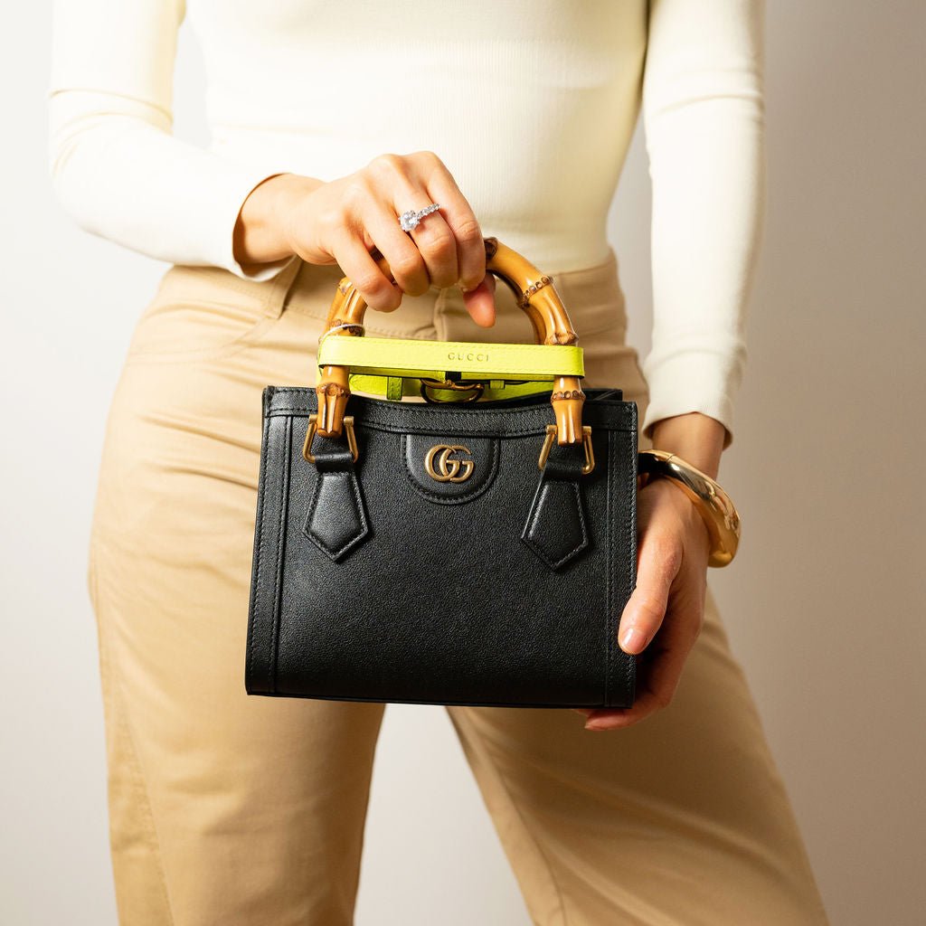 Second hand Gucci Diana Mini Leather Tote Bag Black - Tabita Bags