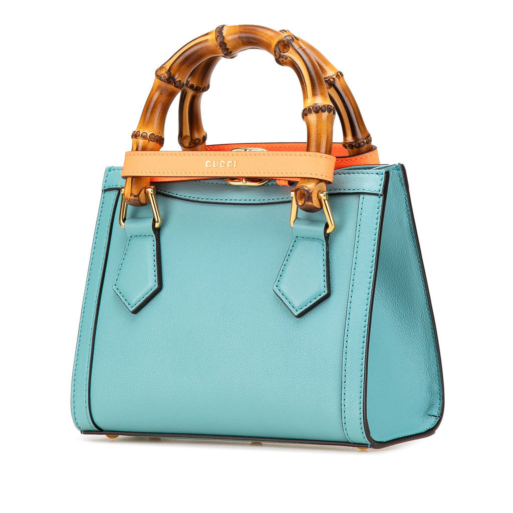 Second hand Gucci Diana Mini Leather Tote Bag Blue - Tabita Bags