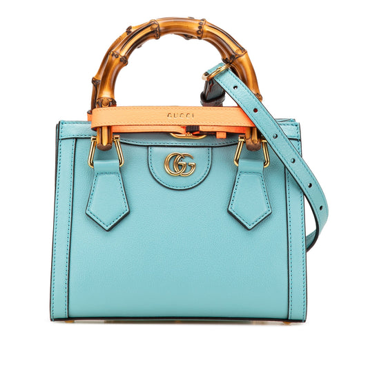 Second hand Gucci Diana Mini Leather Tote Bag Blue - Tabita Bags