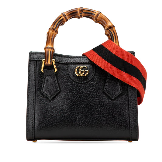 Second hand Gucci Diana Mini Leather Tote Handbag Black - Tabita Bags