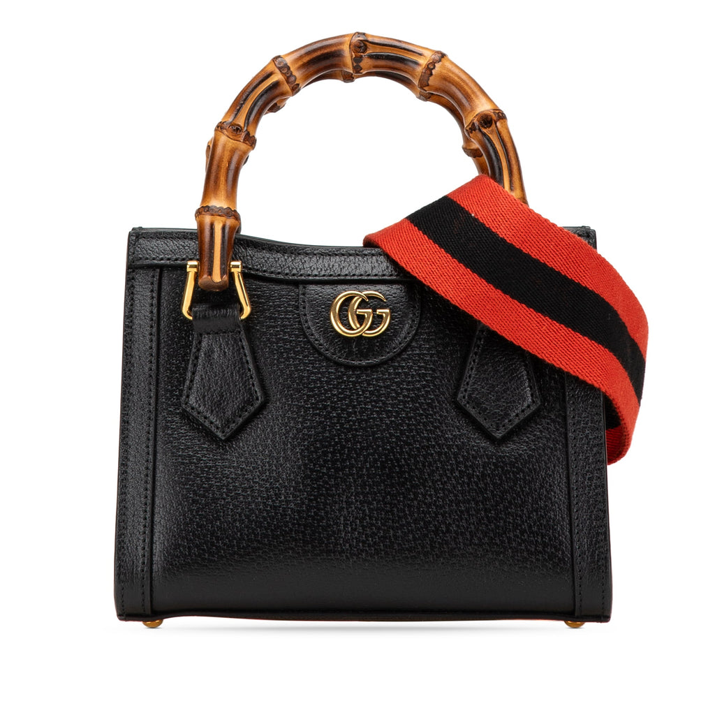 Second hand Gucci Diana Mini Leather Tote Handbag Black - Tabita Bags