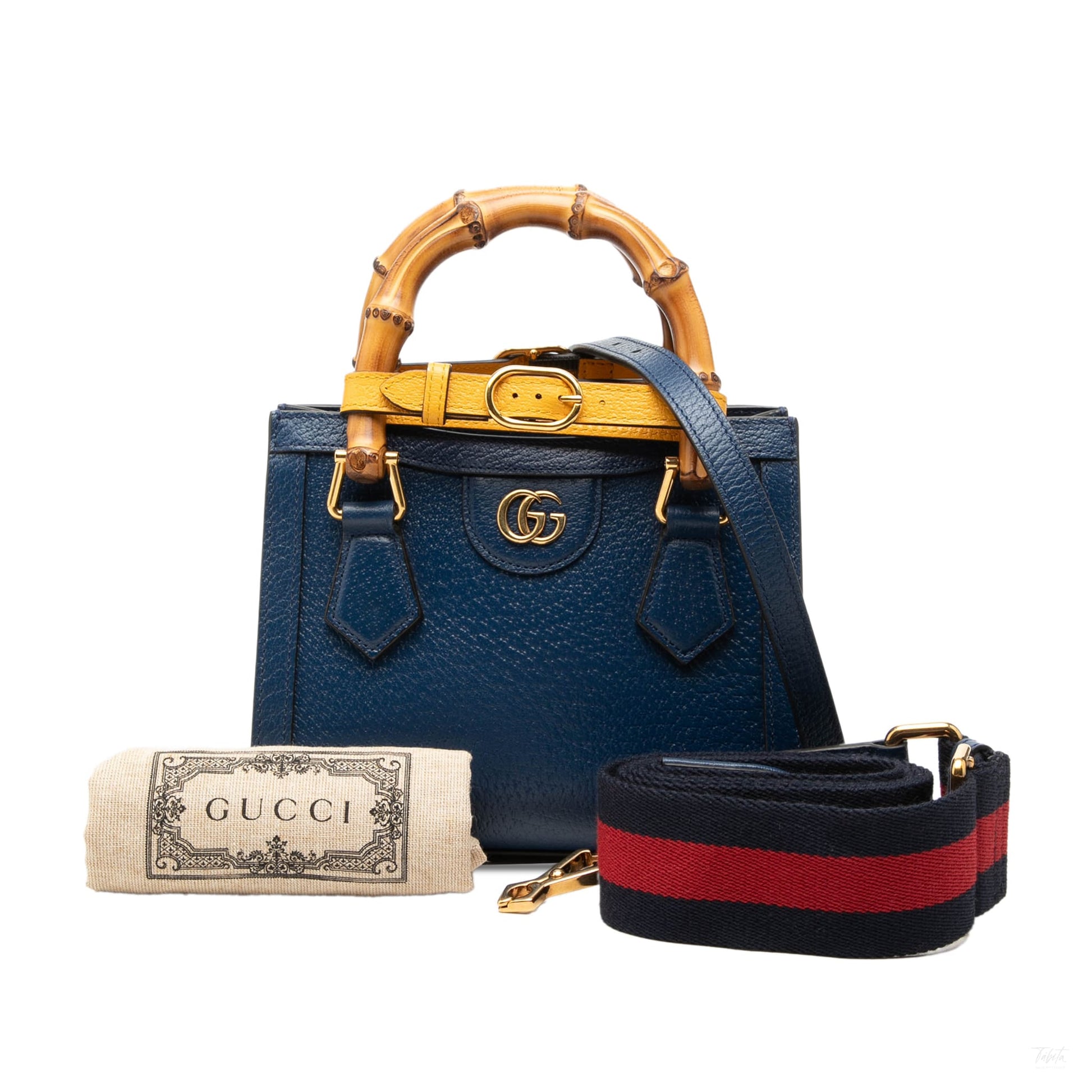 Second hand Gucci Diana Mini Leather Tote Handbag Blue - Tabita Bags