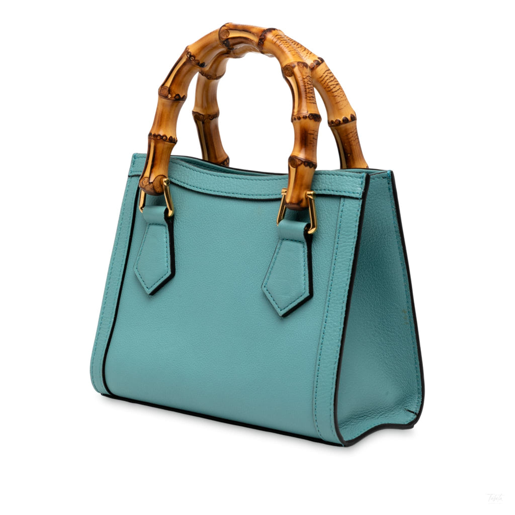 Second hand Gucci Diana Mini Leather Tote Handbag Blue - Tabita Bags