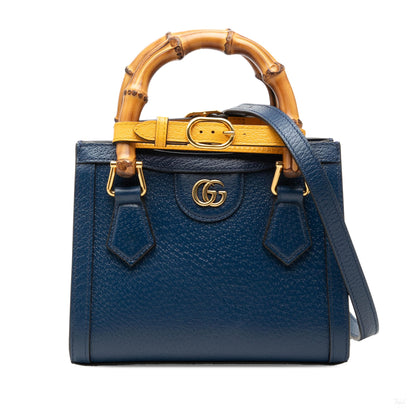 Second hand Gucci Diana Mini Leather Tote Handbag Blue - Tabita Bags