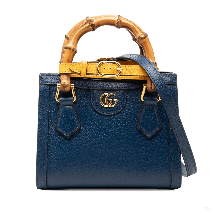 Second hand Gucci Diana Mini Leather Tote Handbag Blue - Tabita Bags