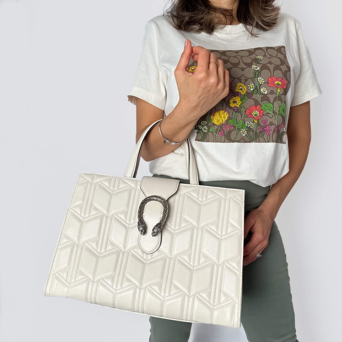 Second hand Gucci Dionysus Large Leather 3 - Ways Tote Shoulder Bag Off - white - Tabita Bags