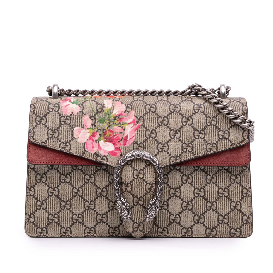 Second hand Gucci Dionysus Medium Canvas Blooms GG Flap Handbag Brown - Tabita Bags