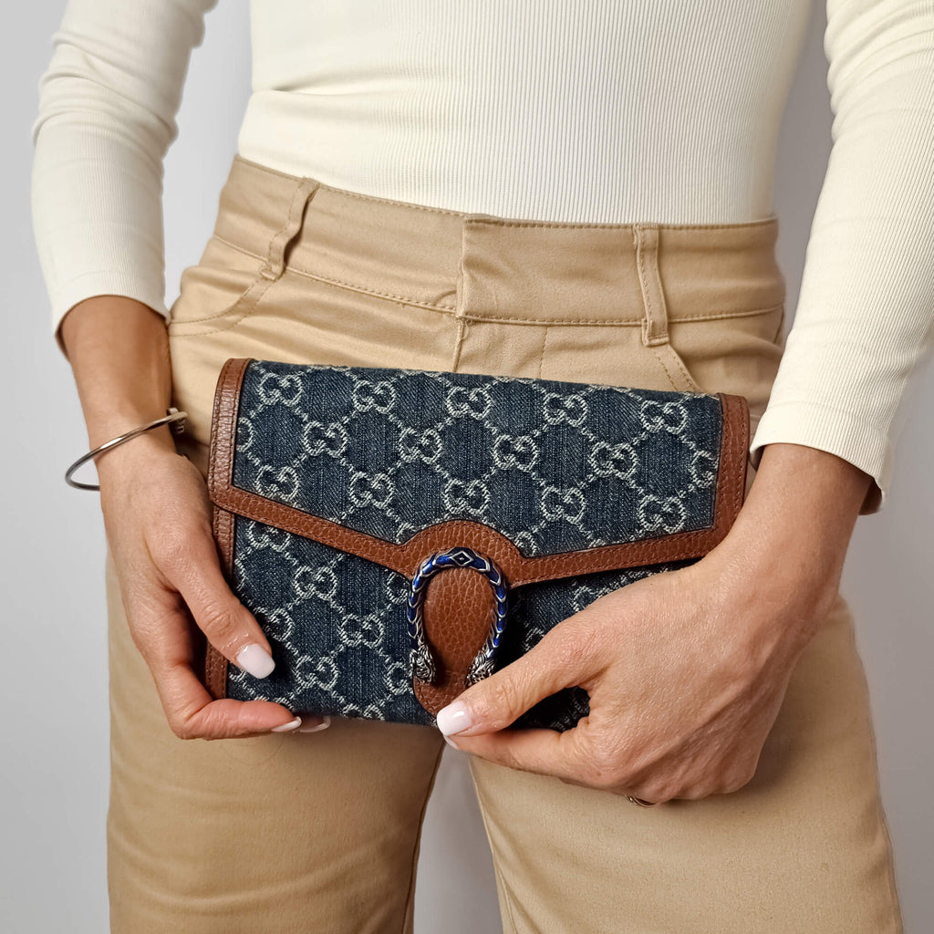 Second hand Gucci Dionysus Mini Denim 2 - Ways Wallet on Chain Handbag GG Supreme - Tabita Bags