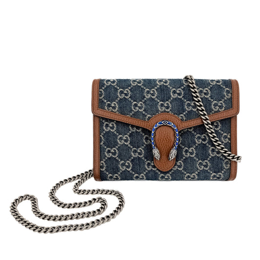Second hand Gucci Dionysus Mini Denim 2 - Ways Wallet on Chain Handbag GG Supreme - Tabita Bags