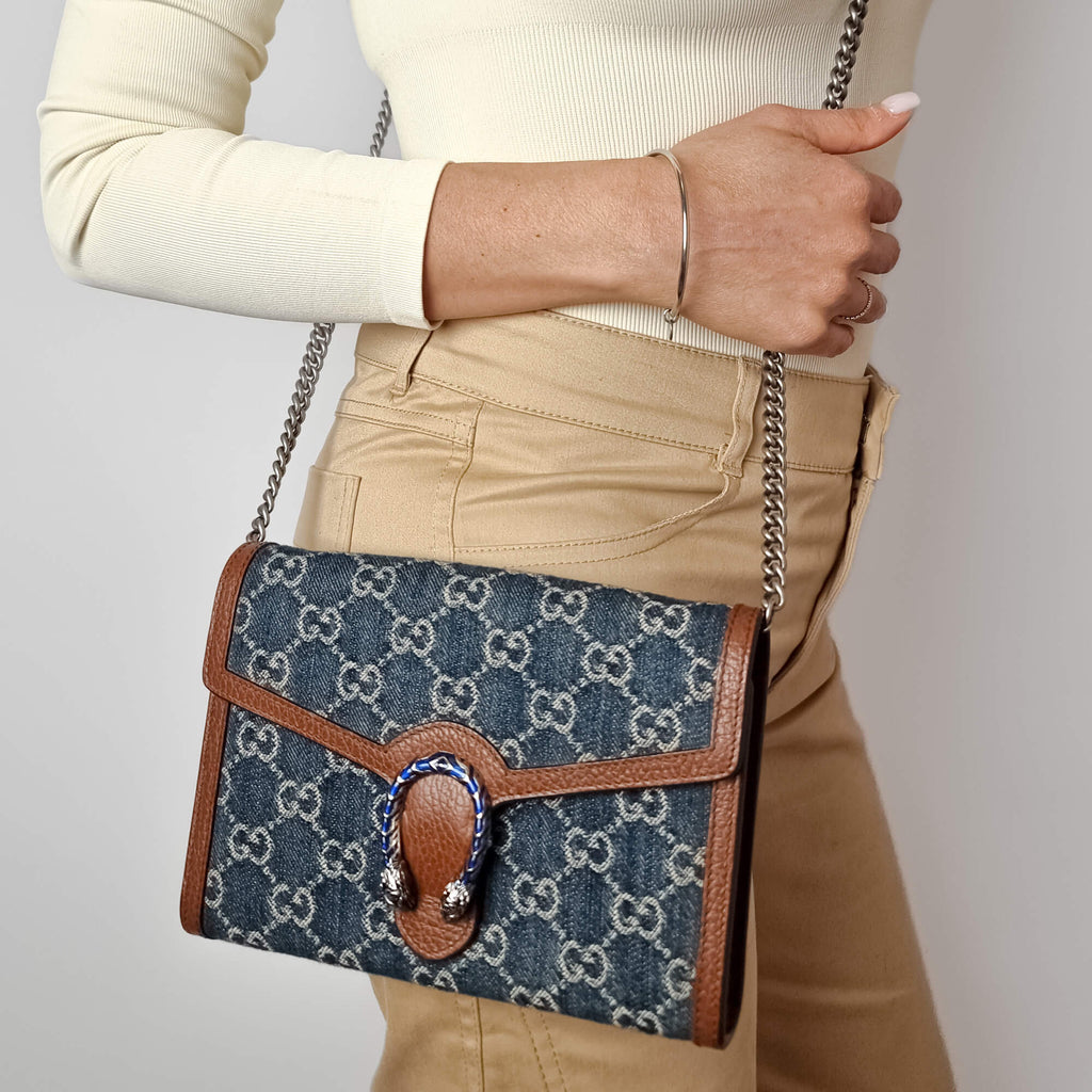 Second hand Gucci Dionysus Mini Denim 2 - Ways Wallet on Chain Handbag GG Supreme - Tabita Bags