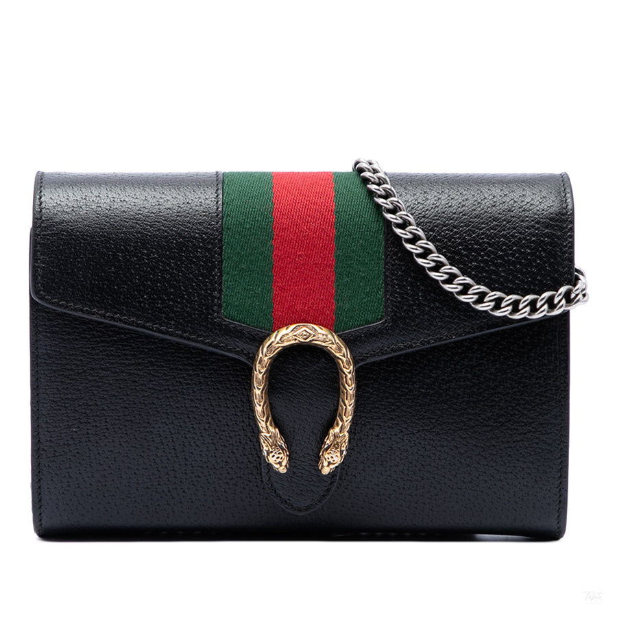 Second hand Gucci Dionysus Mini Leather Wallet on Chain Handbag Black - Tabita Bags
