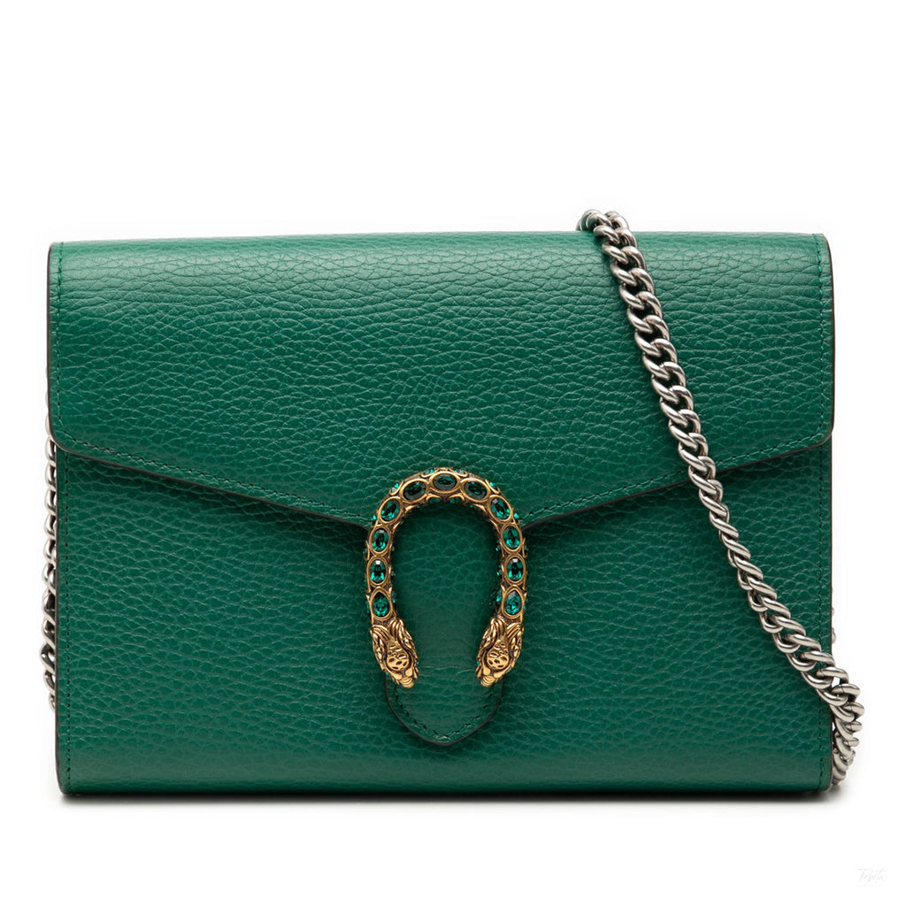 Second hand Gucci Dionysus Mini Leather Wallet on Chain Handbag Green - Tabita Bags
