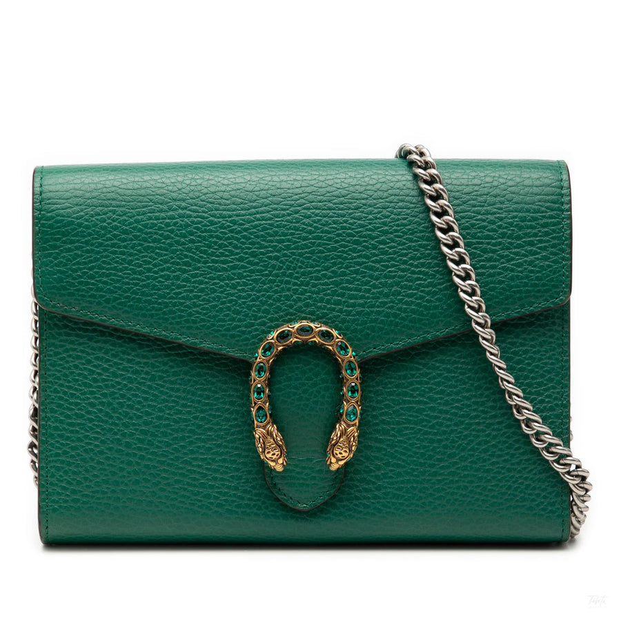 Second hand Gucci Dionysus Mini Leather Wallet on Chain Handbag Green - Tabita Bags