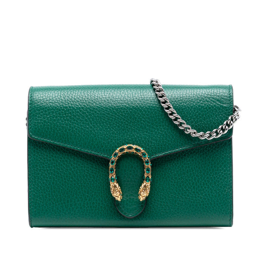 Second hand Gucci Dionysus Mini Leather Wallet on Chain Handbag Green - Tabita Bags